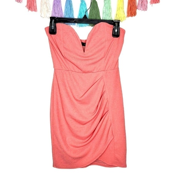 Trac Coral Deep Plunge Bandeau Mini Going Out Party Dress Size Medium - Picture 1 of 13